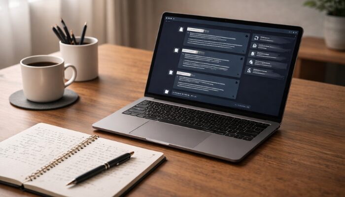 ノートとパソコンでAIを使った副業準備を進める作業環境のイメージ