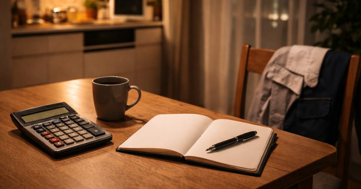 転職後の収入で生活が成り立つかを考える夜の部屋の様子