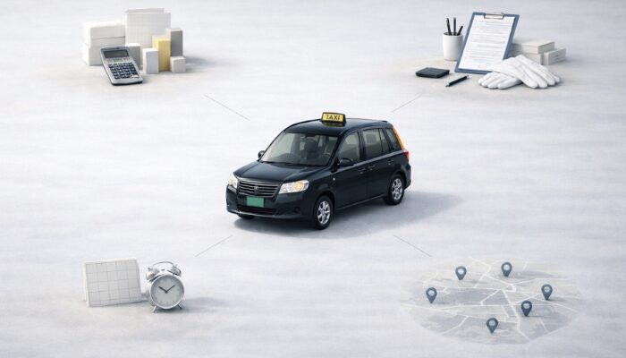 タクシー転職で見落としやすい収入条件や勤務時間、営業エリア、準備項目を整理したイメージ