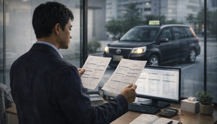 タクシー求人票の条件を比較しながら確認する男性のイメージ