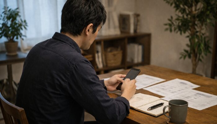 タクシー転職の相談前に情報を確認する40代男性のイメージ