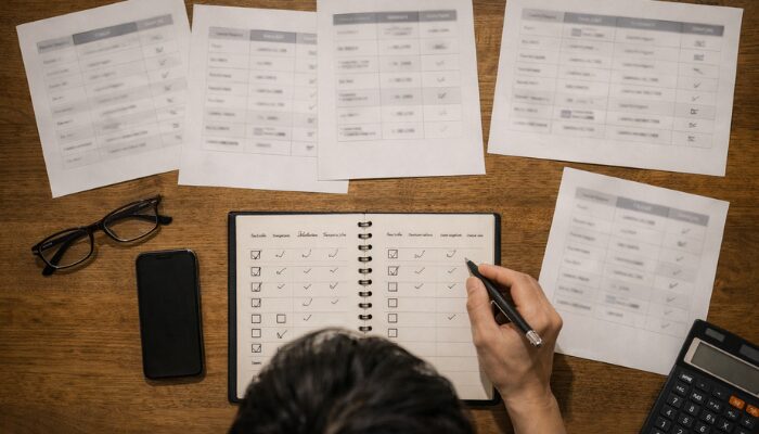 タクシー転職の条件を比較しながら整理している机上イメージ