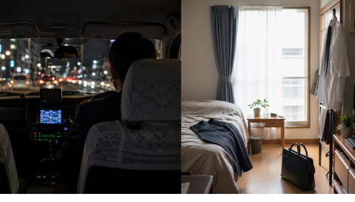 タクシーの夜勤と明け休みの生活リズムの違いを表したイメージ