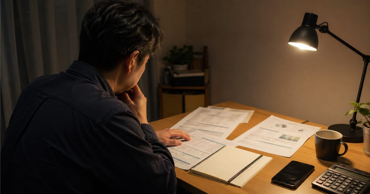 タクシー転職前に条件や求人内容を整理している40代男性のイメージ