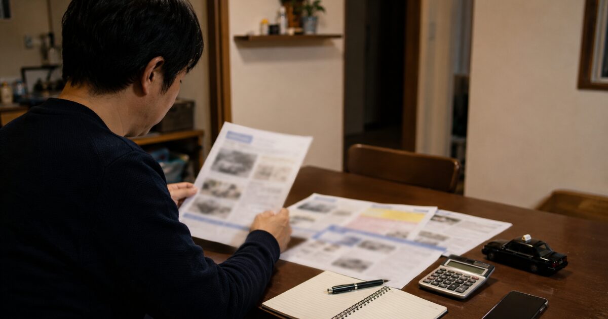 タクシー求人の歩合率や収入条件を自宅で確認する40代男性